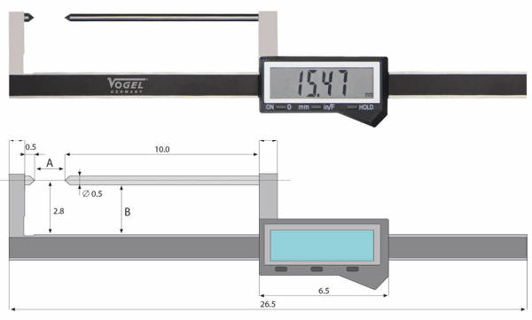 Thông số kích thước của Thước cặp điện tử đo thắng đĩa xe hơi Vogel Germany 206022