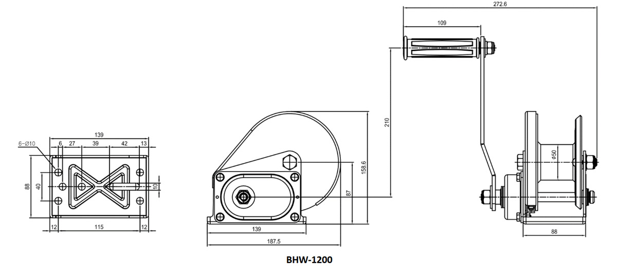 BHW-1200 Tời quay tay tải trọng 550kg dùng cáp 3-5mm dài 23m Tiger Lifting