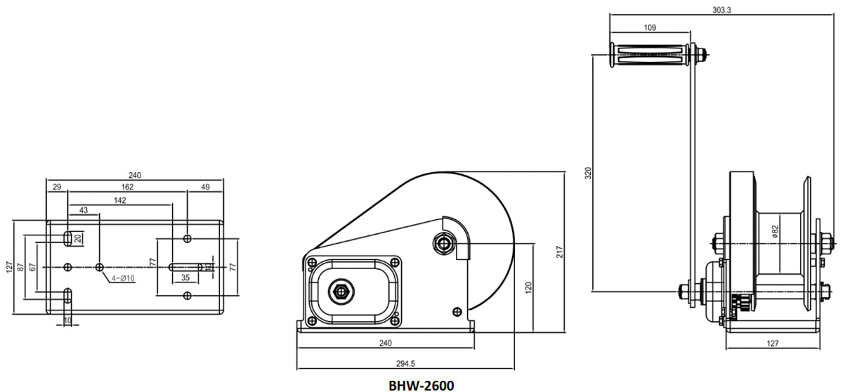 BHW-2600 Tời quay tay tải trọng 1180kg dùng cáp 5-8mm dài 18m Tiger Lifting