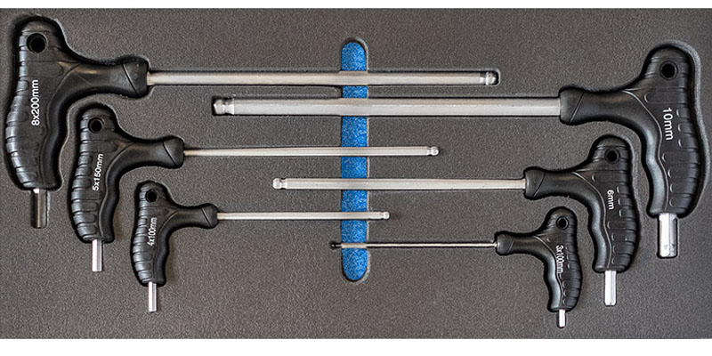 Bộ khóa lục giác chữ T có tay cầm 6 cây 3-8mm cho tủ dụng cụ