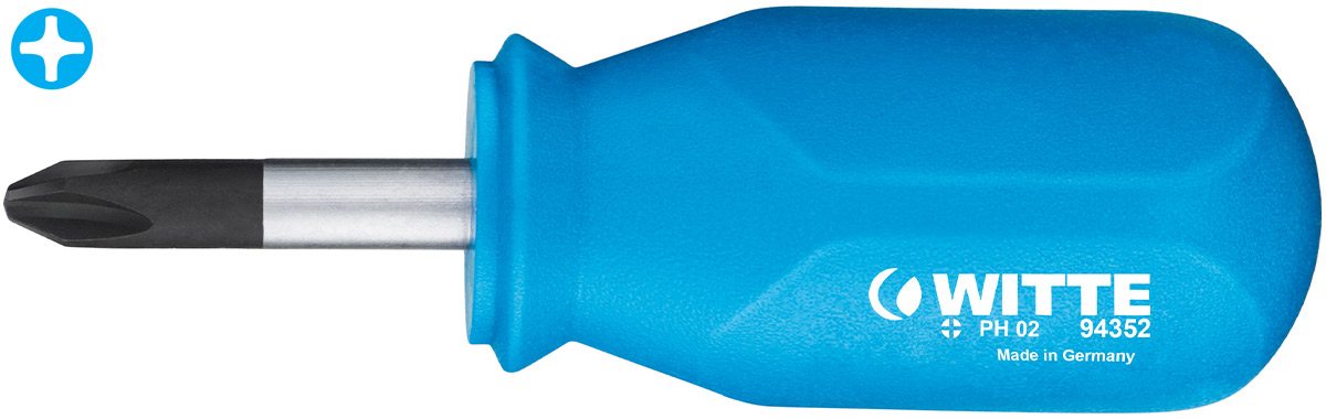 94350 Tua vít bake ngắn, tô vít PH lùn lưỡi dài 25mm WITTE hàng Đức