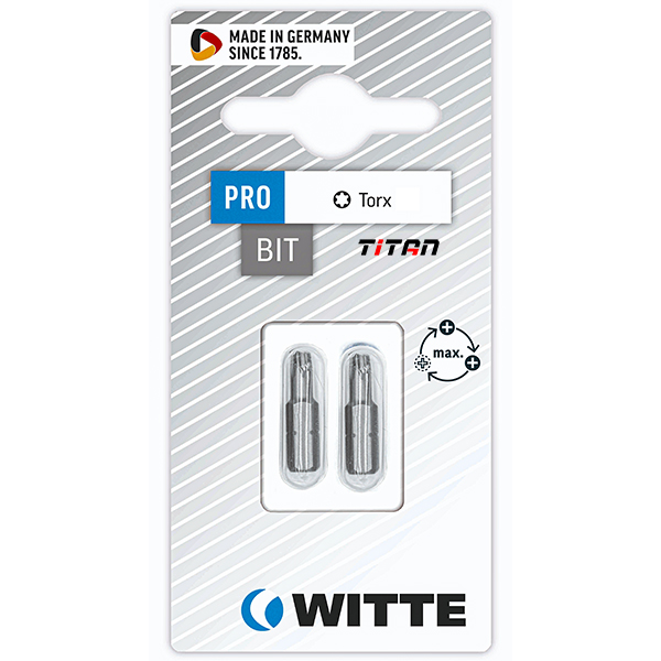 Vỉ 2 mũi vặn vít sao TORX WITTE 2681, dài 25mm, chuôi lục lăng