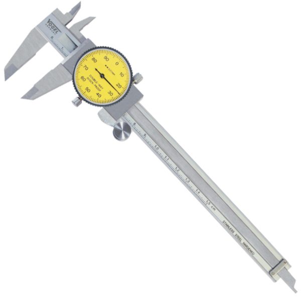 200130 Thước cặp đồng hồ 150 mm, ±0.01mm, mặt đồng hồ màu vàng.